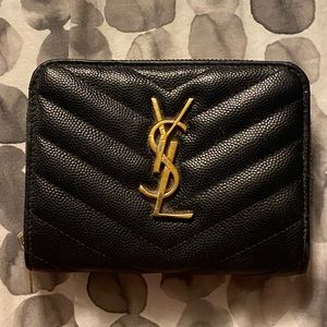YSL BLACK COMPACT ZIP AROUND WALLET